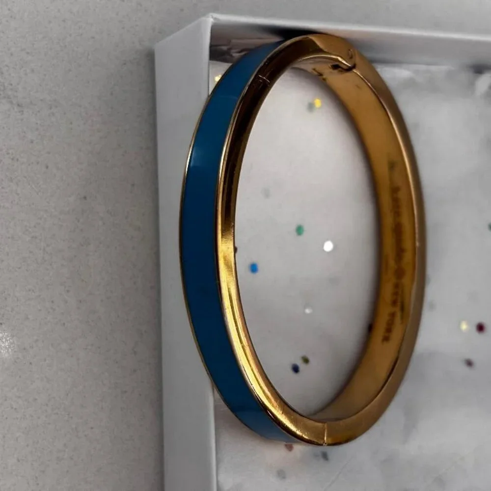 Kate Spade "Head in the Clouds" Gold and Blue Enamel Hinged Bangle Bracelet - Picture 2 of 7